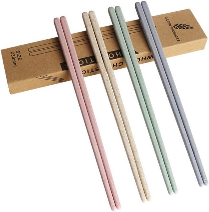 Chinese Natural Healthy And Eco-friendly Wheat Straw Chopsticks, 4 Pairs Reusable Chopsticks Set 9 Inches, Easy to Hold.