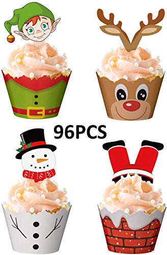 Christmas Cupcake Toppers and Wrappers Party Supplies/Favors - Snowman/Santa Claus/Reindeer/Elf - Thumbnail 7