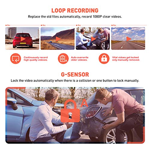 Front and Rear View Mirror Dash Cam, 1080P 170° Wide Angle Front Camera and 720P 140°Wide Angle Streaming Rear Camera, 10inch IPS Dashcam Touch Screen, Backup Camera with Night Vision, G-Sensor - Thumbnail 4