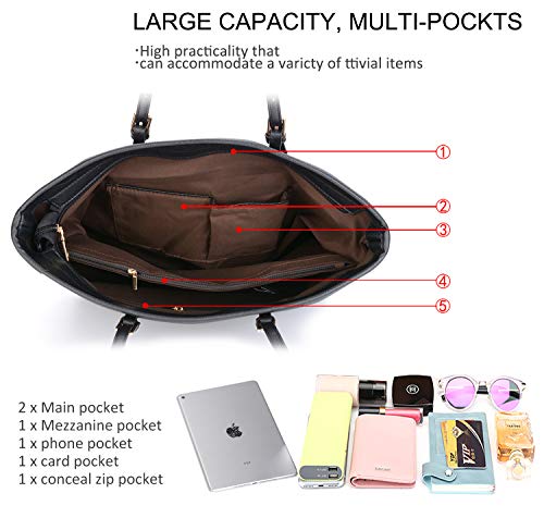 COOFIT Black Tote Purses and Handbags for Women, Tote Handbags Women Purses Shoulder Bag Pocketbooks Purses - Thumbnail 3