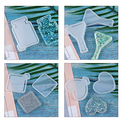 UV Resin Molds LET'S RESIN Kawaii Resin Shaker Mold, Crystal Silicone Molds, Epoxy Resin Molds with Square, Heart, Star, Hourglass, Seashell, Wine Glass, Perfume Bottle, Beaker Glass molds
