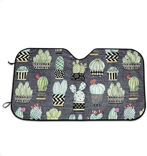Lovely Llamas Cactus Hoedown Gray Xmas Windshield Sunshade for Car Foldable UV Ray Reflector Auto Front Window Sun Shade Visor Shield Cover, Keeps Vehicle Cool (51.1" X 27.5")