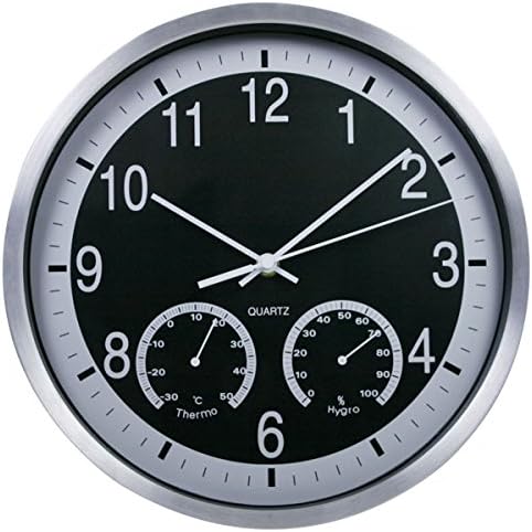 Harryup 12" Thermometer Clock, Temperature and humidity creative home mute Clock package email mirror wall stickers (Black)