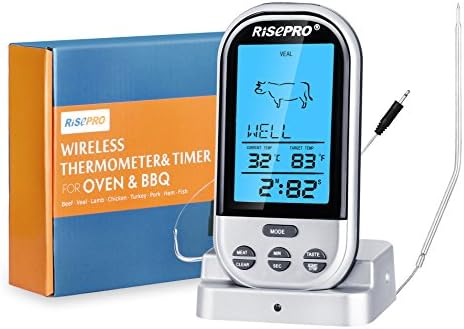 RISEPRO Wireless Grill Thermometer with Upgraded Oven-proved Probe, 572°F Heat Resistance, for Meat/Chicken/Pork/BBQ ET2515-S