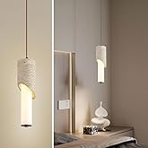 WOSBO Yellow Travertine Pendant Light, 11.8" Wabi Sabi Pendant Light with Inclined Half Cylinder Stone Lampshade, Nordic Styl
