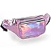 Holographic Fanny Pack for Women Men, Water Resistant Crossbody Waist Bag Pack with Multi-Pockets Adjustable Belts, Cute Bum Belt Bag for Travel Walking Running Hiking Cycling (Holographic Pink)