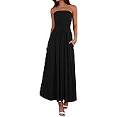 BTFBM Summer Maxi Dresses for Women 2026 Strapless Ruched Tube Top Beach Vacation Spring Wedding Guest Dress Pockets
