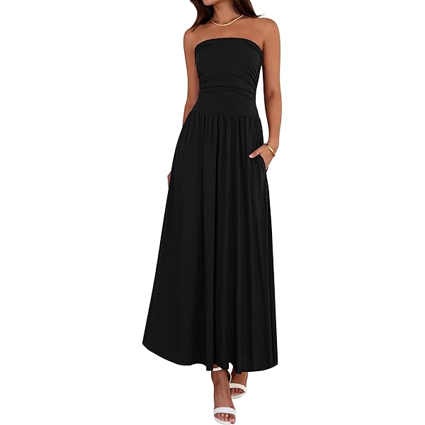 PRETTYGARDEN Women 2026 Summer Elegant Strapless Maxi Dress Tube Top Dress  A Line Flowy Long Wedding Party Cocktail Dresses(Black,X-Small) at Amazon  Women's Clothing store