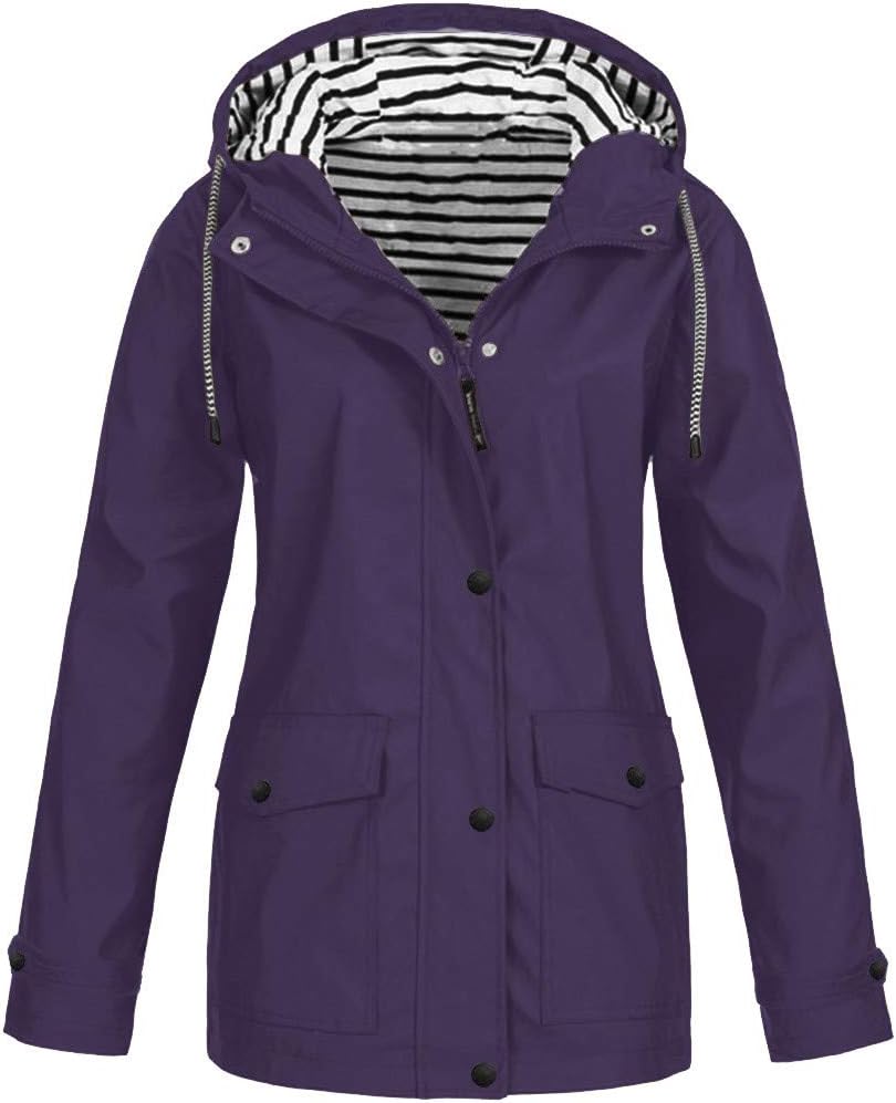 TIMEMEAN Ladies Waterproof Coat Rain Jacket Women Lightweight Comfortable Hoodies Purple Size 14