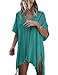 shermie Women's V-Neck Hollow Out Swimwear Swimsuit Cover Ups Plus Size Short Loose Knitted Beach Dresses (One Size, Green)
