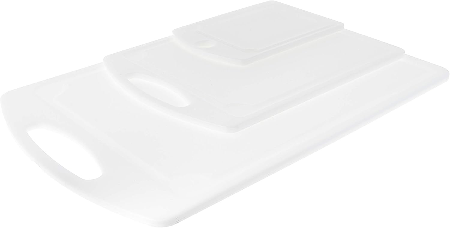 Neoflam White Cutting Board Set - 3 Piece - Kitchen Foundations, Plastic, Basic, Dishwasher Safe, BPA-Free, Drip Juice Groove, Handle