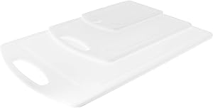 Neoflam White Cutting Board Set - 3 Piece - Kitchen Foundations, Plastic, Basic, Dishwasher Safe, BPA-Free, Drip Juice Groove, Handle
