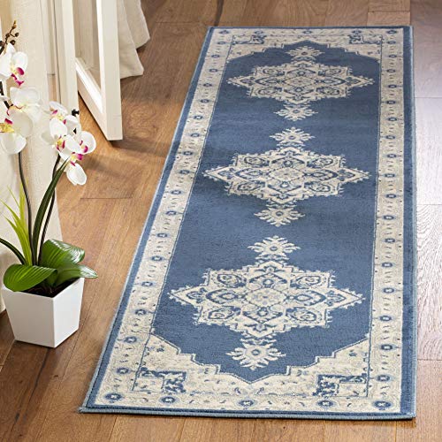 SAFAVIEH Brentwood Collection Runner Rug - 2' x 6', Navy & Cream, Medallion Dis…