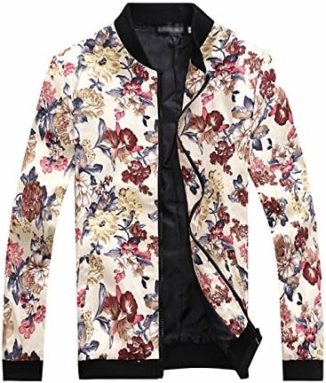 Bestmail Mens Floral Printing Zipper Front Bomber Jacket