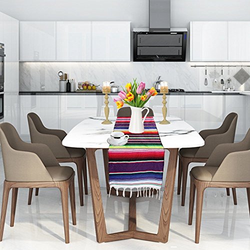 Xplanet Mexican Table Runner Mexican Party Wedding Decorations Fringe Cotton Serape Blanket Table Runner 14 X 84 Inch