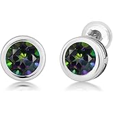 Gem Stone King 2.00 Ct Round 6mm Green Mystic Topaz 14K White Gold Stud Earrings For Women Men
