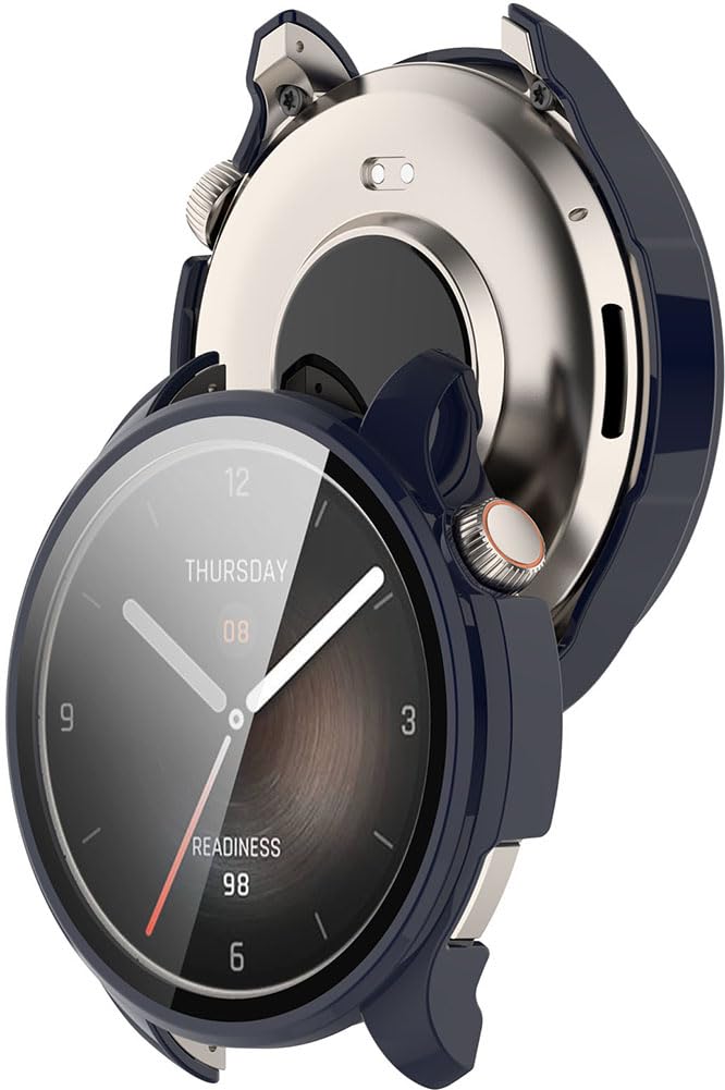 Tyogeephy Case Compatible with Amazfit Balance,HD Tempered Glass Screen Protector,Shockproof Hard PC Bumper Protective Shell All-Around Protective Case Cover for Amazfit Balance