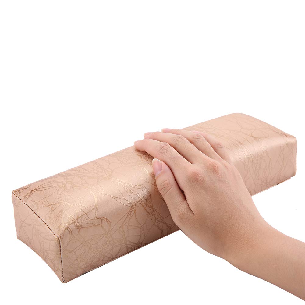 Hand Rest Pillow for Nail Art, Arm Rest Cushion with Soft Sponge - Premium Leather Stripe Design Manicure Hand Cushion for Professional Nail Artists and Home DIY Salons Gold