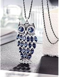 Collar con Colgante Vintage de Búho Cristal Azul Neoglory con Elementos Swarovski Joyas de Amuletos 35,4 pulgadas.