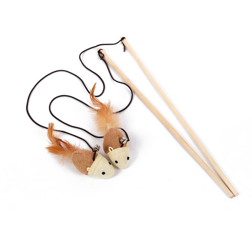 NUOLUX Cat Teaser Interactive Toy Wand with Bell and Feather (Mouse