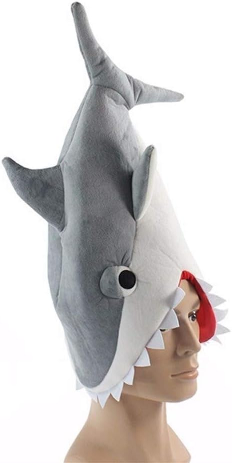 Plush Shark Hat Fun Christmas Holiday Party Creative Three-dimensional Eating Human Shark Carnival Party Costume Hat Blue Gray Red (Color : Gray)
