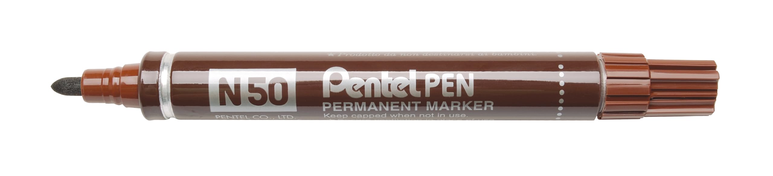 Pentel N50 Permanent Marker Bullet Tip with Aluminium Barrel, Waterproof Brown Ink (Single Pen)