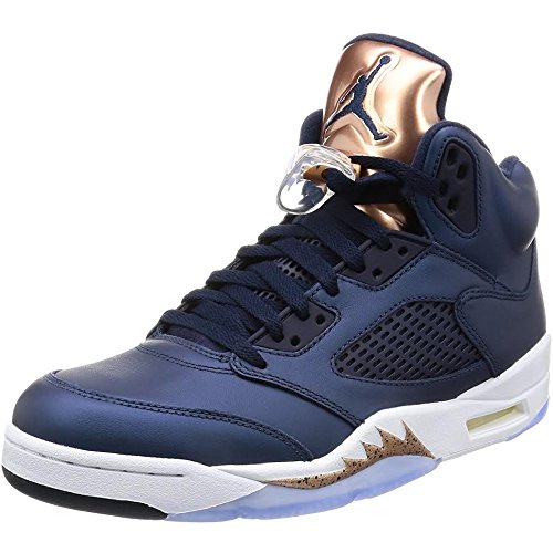 Jordan Men's Air 5 Retro, Obsidian/White-Metallic Red Bronze, 8 M US