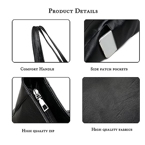 YXQSED Ladies Tote Womens Bags Shoulder Handbag Simple PU Leather Top Handle Handbags Work School Shopping Bags for Women with Zip and Inner Pocket(Black)