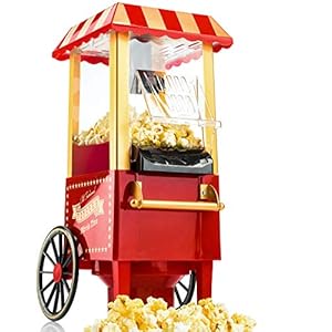Máquina para hacer palomitas de maíz estilo retro. 1200W mediante aire caliente, con control de temperatura y protección contra sobrecalentamiento, sin necesitad de aceite 8 Palomitero Maquina de Palomitas Vintage Aire Caliente sin Aceite