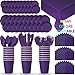 HeroFiber Disposable Paper Dinnerware for 24 - Purple - 2 Size Plates, Cups, Napkins , Cutlery (Spoons, Forks, Knives), and tablecovers - Full Party Supply Pack