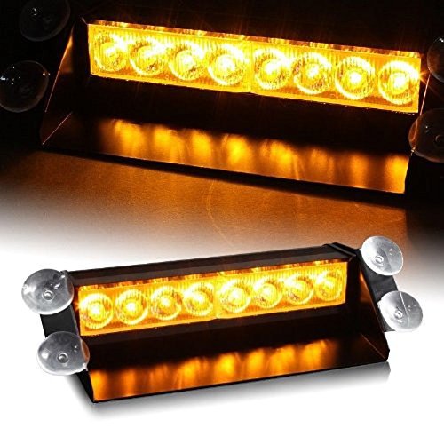 Amzdeal Warning Caution Van Truck Car 8-LED Emergency Vehicle Dash Car Deck Truck Warning Strobe Flash Light 3 Flashing Modes Amber for Interior Roof / Dash / Windshield with Suction Cups (Yellow) (Rectangle)