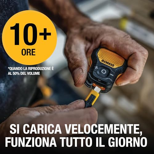 DEWALT Jobsite Pro Wearable Bluetooth Speaker, Mini Portable Wireless Speaker with Clip and Magnets, IP56 Waterproof and Dustproof, Built-in Microphone, Perfect for Construction Site and Outdoor