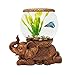 New Good Luck Decorative Gold Antiqued Elephant Glass Fish Bowl Tabletop Aquarium or Terrarium or Candle Holder, New 1 Gallon Size Fish Bowl with River Rocks