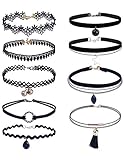 Outus 9 Pieces Black Lace Tattoo Choker and Velvet Necklace Choker with Pendant