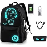 GAOAG Anime Luminous Backpack Daypack Shoulder Under 15.6-inch with USB Charging Port and Lock School Bag Black