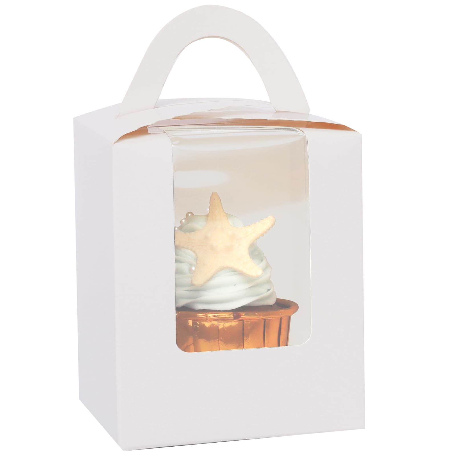 Gcardist White Cupcake Boxes Individual Cupcake Holders Disposable 25pcs Single Cupcake Boxes with Window 9.3x9.3x11.4cm Cupcake Containers (3.7x3.7x4.5 inch)