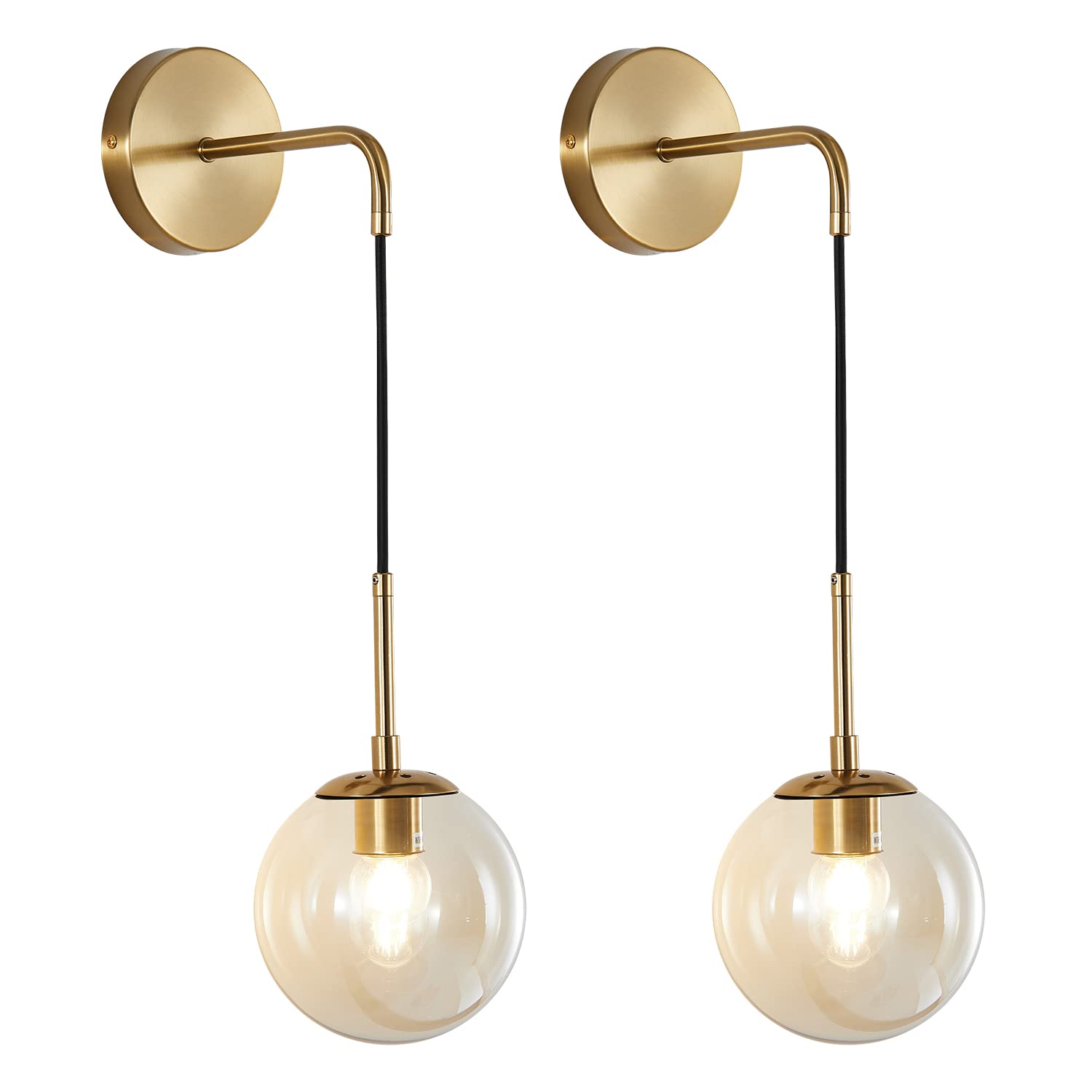 Photo 1 of *USED*
KCO Lighting Modern Gold Globe Wall Sconce Mid Century Raw Brass Round Glass Wall Mounted Light Minimalist Vanity Adjustable Cord Wall Lamp for Bathroom Mirror Bedside Stairs (Amber)