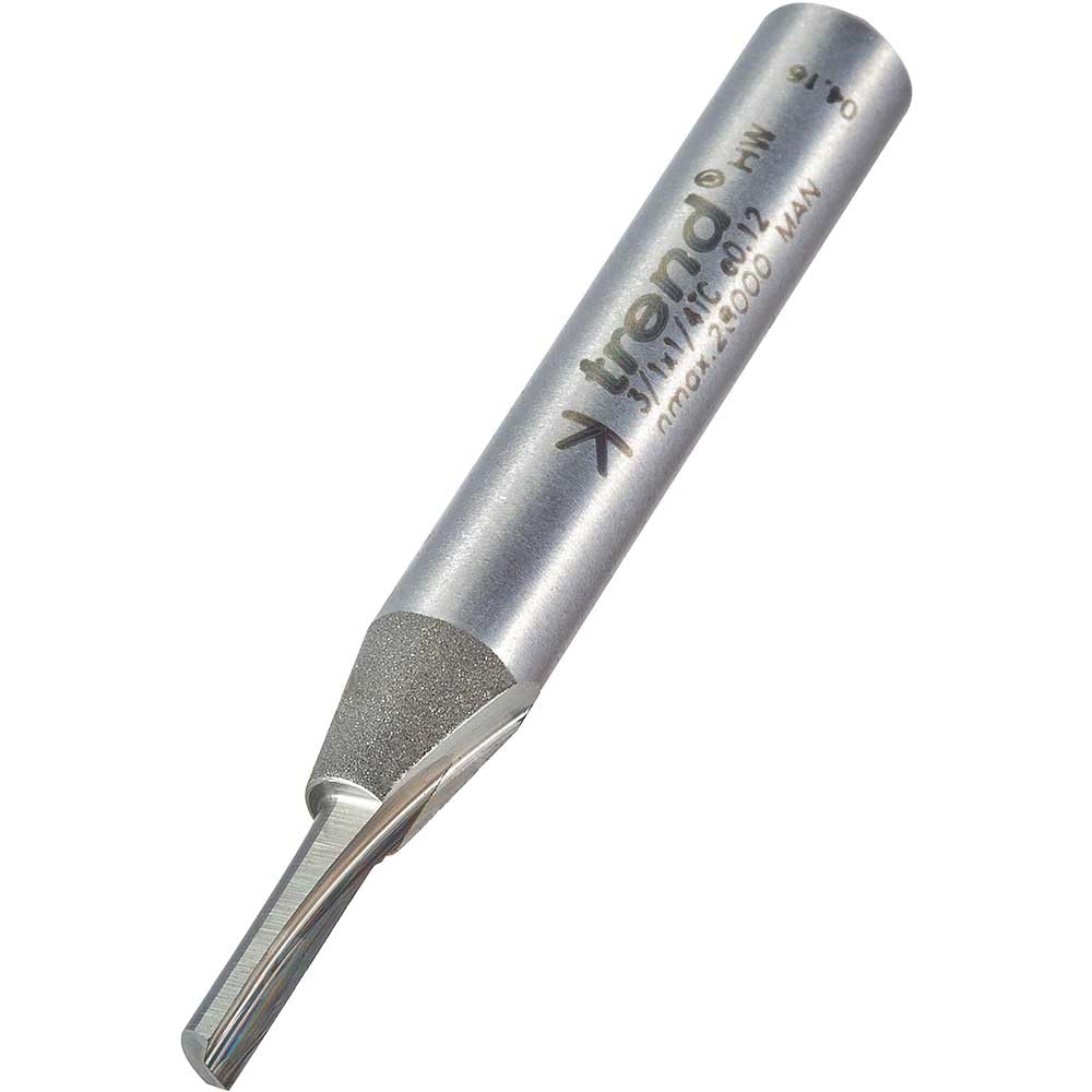 Trend Professional Eccentric Single Flute Router Cutter, 1/4 Inch Shank, 3mm Cut Diameter & 11mm Cut Length, Tungsten Carbide Tipped, 2/15X1/4TC