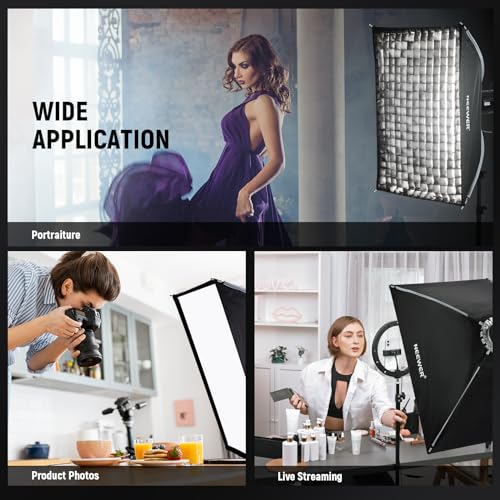 NEEWER 24"x35" Quick Setup Foldable Rectangular Strip Softbox Bowens Mount with Diffusers/Honeycomb Grid/Bag, Compatible with Godox Aputure 120d Video Lights Q4 Studio Flash Strobes, NS16S