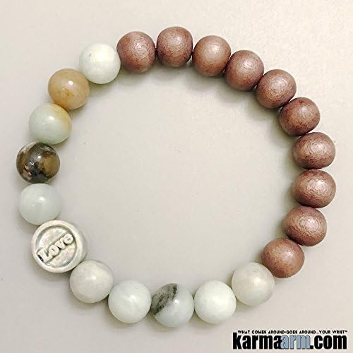 ABUNDANT LOVE: Amazonite | Sandalwood | Raku Ceramic Love Bead ॐ Yoga Chakra Beaded Bracelet