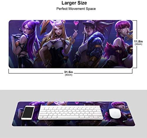 Yuximspd Team KDA-Ahri,Kaisa,Akali,Evelynn Extended Gaming Mouse Pad 31.5x11.8x0.12Inch with Stitched Edges,Premium-Textured Cloth with Non-Slip Rubber Base