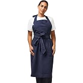 hedley &amp; bennett Pinafore Apron, Cotton-Linen, Flared Skirt | 7oz 60/40 blend, cinched waist, adjustable ribbon ties, machine washable, 37.5x42.5in body, for cooking, baking &amp; gardening