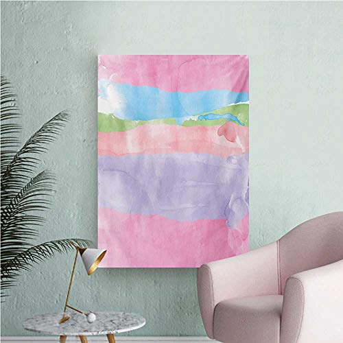 ParadiseDecor Abstract Photographic Wallpaper Paintbrush Watercolor Large Pastel Horizontal Stripes in Various Tones Boho PrintMulticolor W24 xL32 Custom Poster