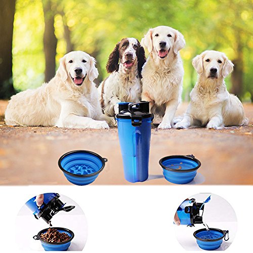 Collapsible Dog Bowl - Cat Dog Water Bottle For Walking Food Containers With 2 Pcs Water Bowls - Large Dog Bowl Travel Water Dispenser - 2 in 1 Portable Pet Drinking Cup With Slow Feeder Bowl