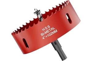 FIVELAKE 4 Inch (102mm) M42 Bi-Metal Hole Saw, Triangular Shank Hole Saw Drill Bit with Spring Tools for Wood, Plywood, Plastic, Gypsum Board, Various Thin Metal Sheets