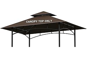Grill Gazebo Replacement Canopy Top - AONEAR 5'x8' Outdoor BBQ Tent Roof Cover Double Tiered Outdoor Grill Shelter Fit for Model L-GG001PST-F (Brown)