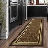 Ottomanson Ottohome Collection Contemporary Bordered Design Non-Skid (Non-Slip) Rubber Backing Runner Rug, 20" X 59", Brown