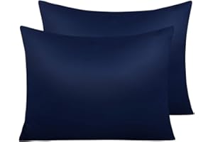 NTBAY Zippered Satin Pillow Cases for Hair and Skin, Luxury Standard Hidden Zipper Pillowcases Set of 2, 20x26 Inches, Navy Blue