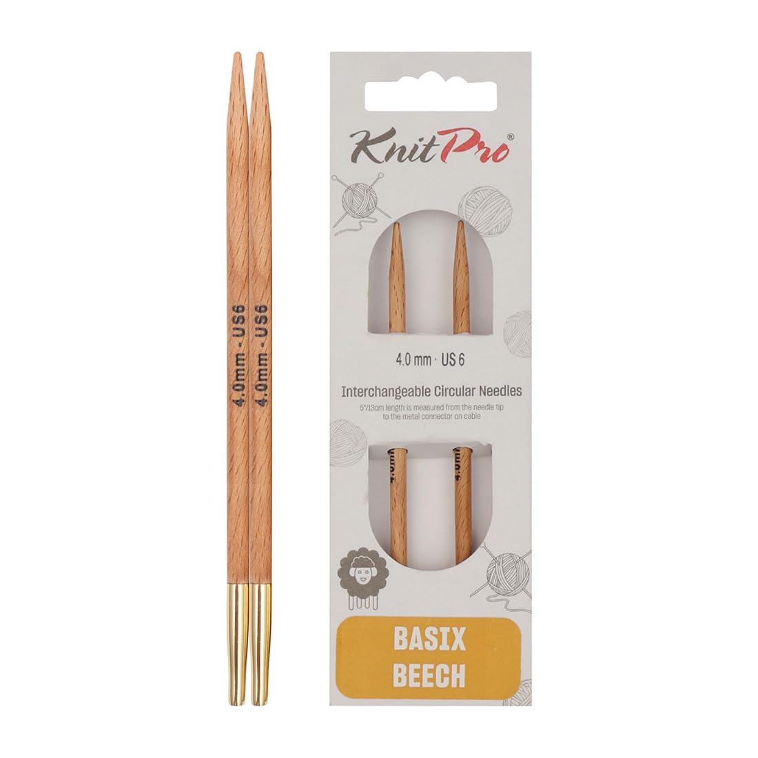 KnitPro Basix Beech Interchangeable Circular Needles 5" (13cm) | 4.00mm
