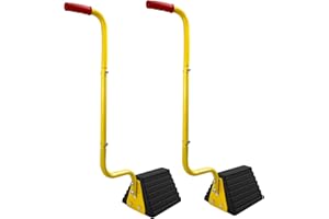 HOXWELL 2 Pack Heavy Duty Rubber Wheel Chock with Handle, Sturdy Solid Anti Slip Wheel Stopper for All Weather Use -Trucks, RV, Travel Trailer, Pop Up Camper Accessory, 2 Pcs